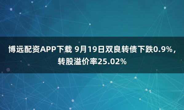 博远配资APP下载 9月19日双良转债下跌0.9%，转股溢价率25.02%