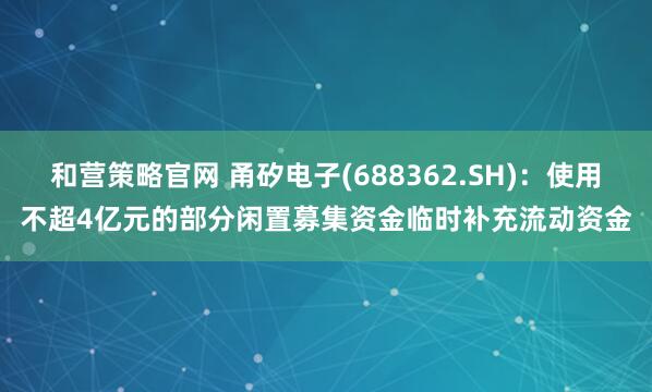 和营策略官网 甬矽电子(688362.SH)：使用不超4亿元的部分闲置募集资金临时补充流动资金