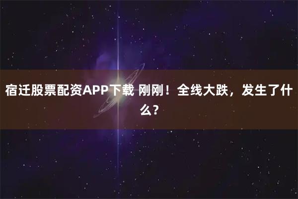 宿迁股票配资APP下载 刚刚！全线大跌，发生了什么？